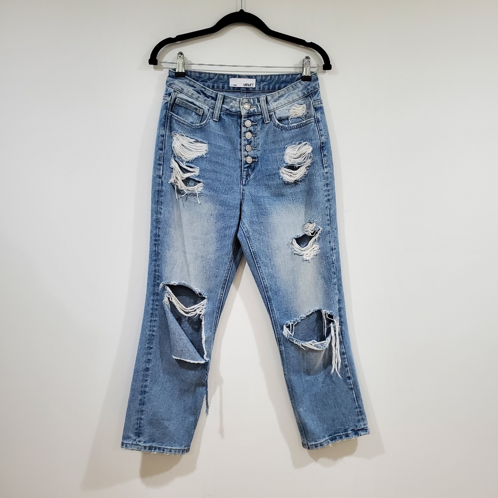 Velvet Button-fly Distressed Jeans Women's Size 26
